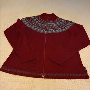 Woolrich ruby red/burgundy Fair Isle full zipper lightweight sweater Size Medium